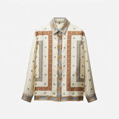 베르사체 여성 프린트 실크 트윌 셔츠 - Versace Womens Printed Silk Twill Shirt - vec14168x
