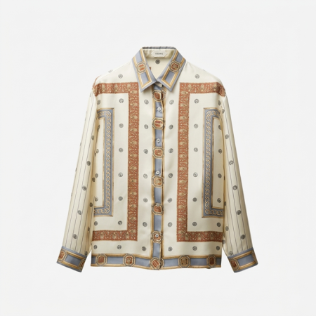 베르사체 여성 프린트 실크 트윌 셔츠 - Versace Womens Printed Silk Twill Shirt - vec14168x