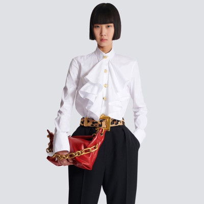 발망 여성 포플린 러플 셔츠 - Balmain Womens Poplin Ruffled Shirt - bac14378x
