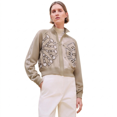 에르메스 여성 에페 칼레이도스코프 지퍼 트윌라인 재킷 - Hermes Womens Effet Kaleidoscope Zipped Twillaine Jacket - hec14381x