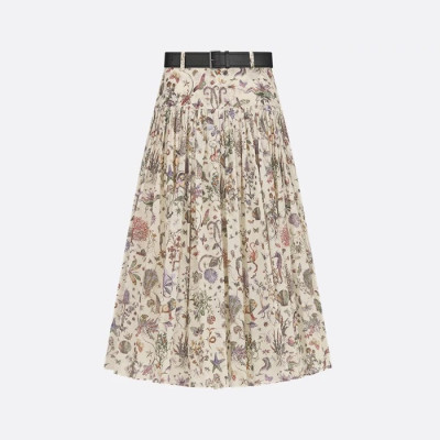 디올 여성 프린트 플리츠 맥시 스커트 - Dior Womens Mid Length Belted Skirt - dic14447x