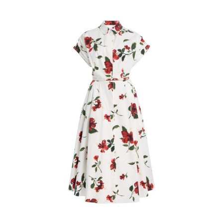 오스카 드 라 렌타 여성 히비스커스 스트레치 미디 셔츠 - Oscar De La Renta Womens Hibiscus Stretch Midi Shirt - osc14449x