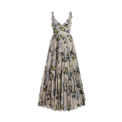 오스카 드 라 렌타 여성 플로럴 프린트 브이넥 미디 드레스 - Oscar De La Renta Womens Floral Print V-neck Midi Dress - osc14450x