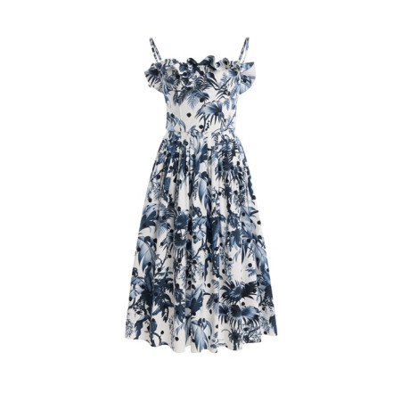 오스카 드 라 렌타 여성 도트 무늬 야자수 프린트 미디 드레스 - Oscar De La Renta Womens Dotted Palms Printed Midi Dress - osc14453x