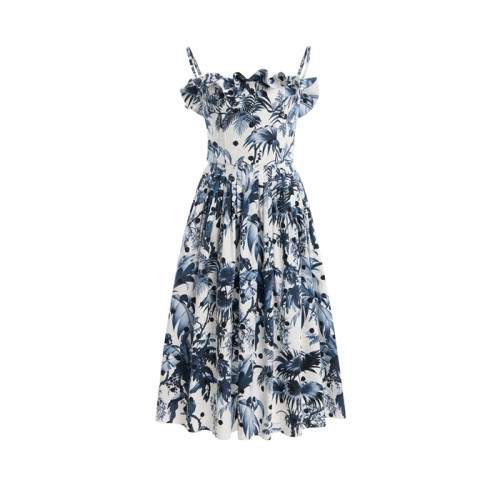오스카 드 라 렌타 여성 도트 무늬 야자수 프린트 미디 드레스 - Oscar De La Renta Womens Dotted Palms Printed Midi Dress - osc14453x