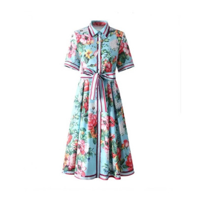 돌체앤가바나 여성 플로럴 프린트 벨트 미디 셔츠 드레스 - Dolce&Gabbana Womens Floral Print Belted Midi Shirt Dress - doc14457x
