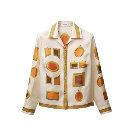 베르사체 여성 프린트 실크 트윌 셔츠 - Versace Womens Printed Silk Twill Shirt - vec14545x