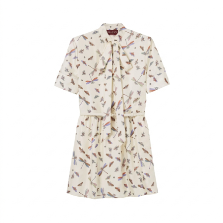 구찌 여성 프린트 실크 트윌 드레스 - Gucci Womens Printed Silk Twill Dress - guc14546x