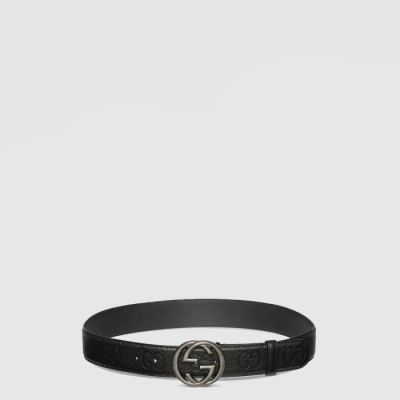 구찌 남성 인터로킹 G 버클 와이드 벨트 - Gucci Mens Interlocking G Buckle Wide Belt - bel589x