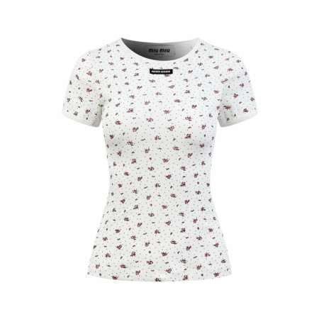 미우미우 여성 라운드 티셔츠 - Miumiu Womens Round Tshirt - mic15015x