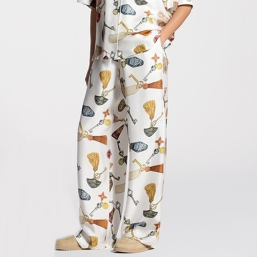루이비통 여성 프린트 실크 트윌 팬츠- Louis vuitton Womens Printed Silk Twill Pants - lvc15030x
