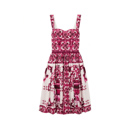 돌체앤가바나 여성 마이올리카 주름 프린트 드레스 - Dolce&Gabbana Womens Maiolica Pleated Printed Dress - doc15039x