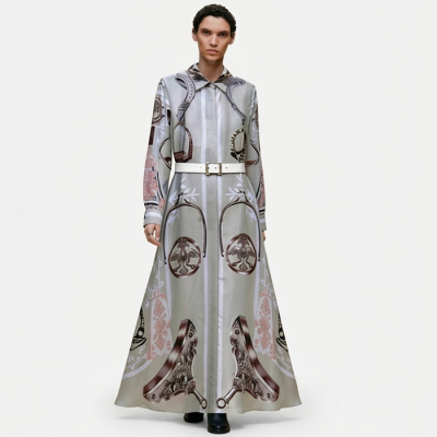 에르메스 여성 페로네리 리믹스 프린트 실크 셔츠 드레스 - Hermes Womens Ferronnerie Remix Shirt Dress - hec15172x