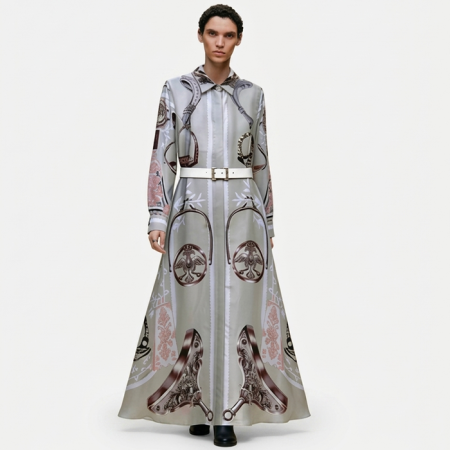 에르메스 여성 페로네리 리믹스 프린트 실크 셔츠 드레스 - Hermes Womens Ferronnerie Remix Shirt Dress - hec15172x