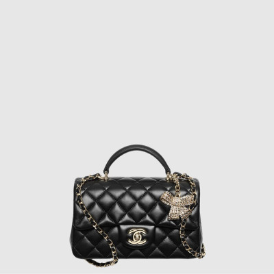 샤넬 여성 클래식 미니백 탑핸들 크리스탈 리본 참 - Chanel Womens Classic Mini Bag Top Handle Crystal Ribbon Charm - chb15973x