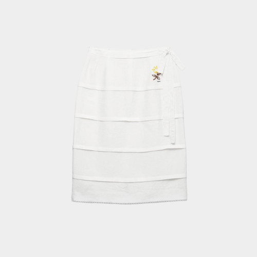 프라다 여성 자수 슬럽 플랙스 스커트 - Prada Womens Embroidered Slubbed Flax Skirt - prc15748x