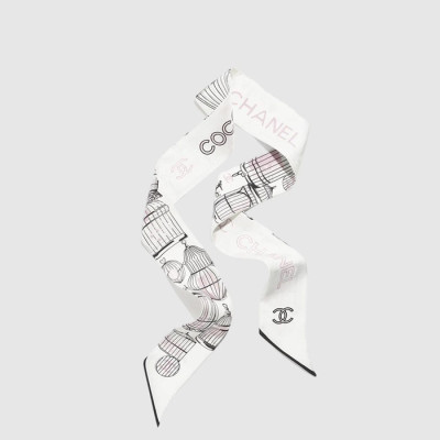 샤넬 여성 버드케이지 프린트 실크 트윌리 - Chanel Womens Birdcage Print Silk Twilly - acc8388x