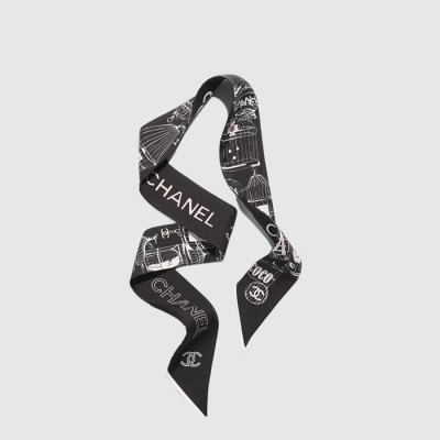 샤넬 여성 버드케이지 프린트 실크 트윌리 - Chanel Womens Birdcage Print Silk Twilly - acc8389x