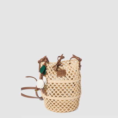 미우미우 여성 라피아 크로셰 파우치 - Miumiu Womens Raffia Crochet Pouch - mib16804x